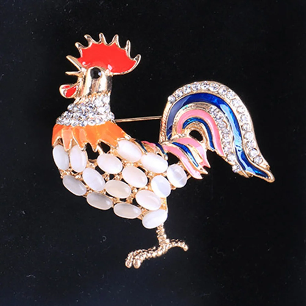 

2Pcs Cat Eye Stone Rooster Brooch Pin Crystal Rhinestone Gold Plated Vintage Animal Lapel Pin Thanksgiving Party Accessory