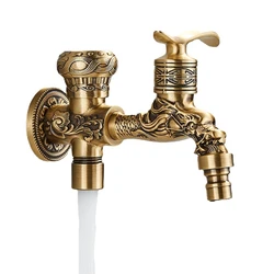 Dragon Carving Faucet Bidet Single Hole Outdoor Garden Faucet for Bathroom Pool Faucet Wall Mounted Brass Faucet