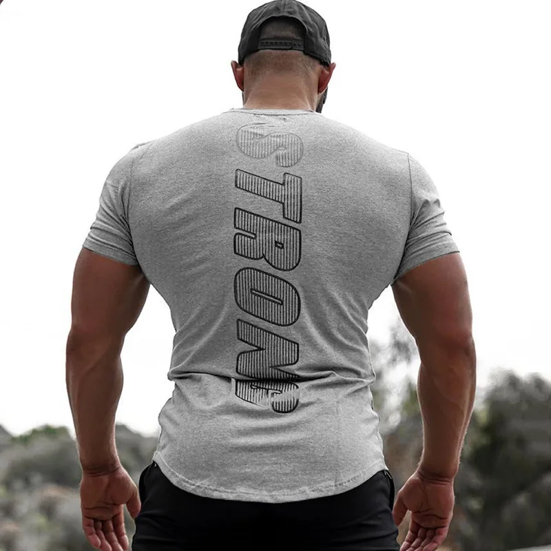 Męskie koszulki koszulka uwydatniająca mięśnie dla mężczyzn trening treningowy ćwiczenia koszulki kulturystyka Streetwear mężczyźni odzież — zdjęcie 5