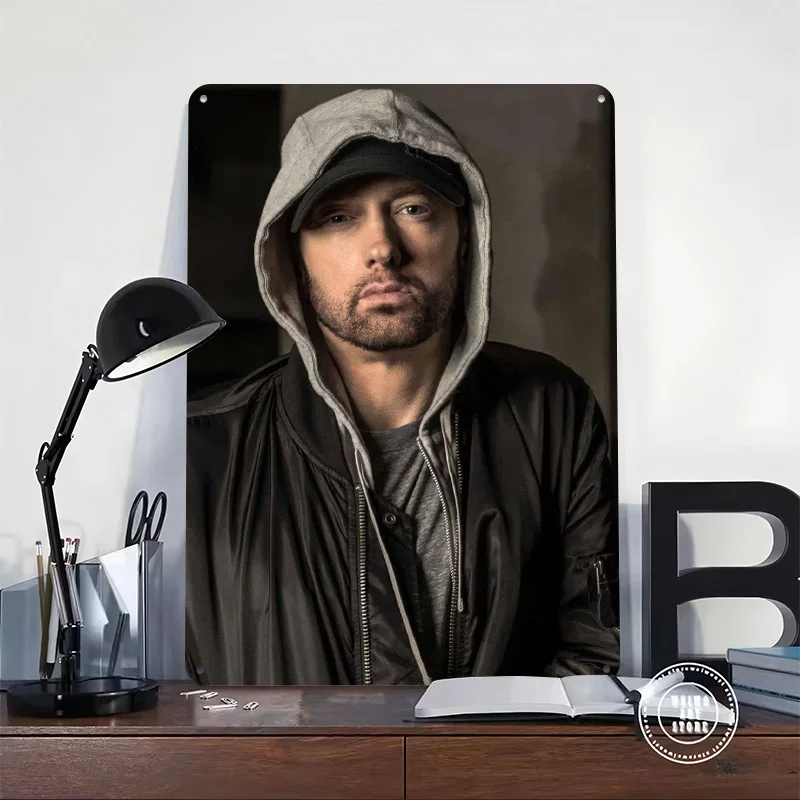 Eminem in a Hoodie and Bomber Jacket Metal Poster Perfect Gift for Fans Lovers Personalized Wall Art Metal Sign for Decor Room