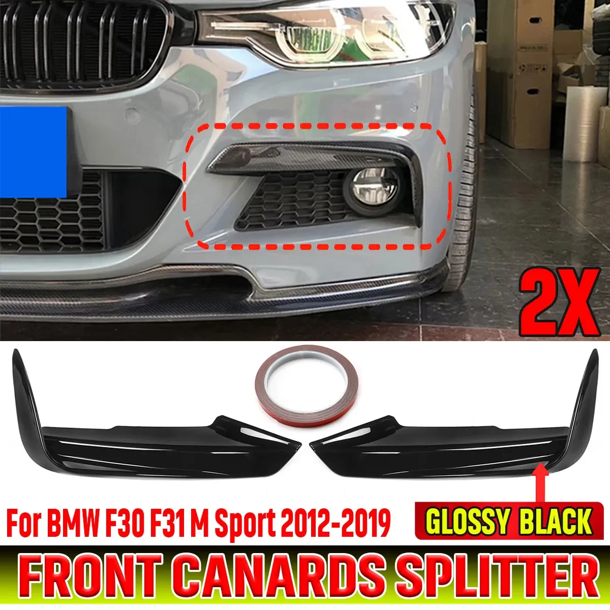 

New 2x Front Bumper Splitter Fog Lamp Eyebrow Trim Flap Canards Body Kit For BMW F30 F31 M Sport 2012-2019 Front Side Spoiler