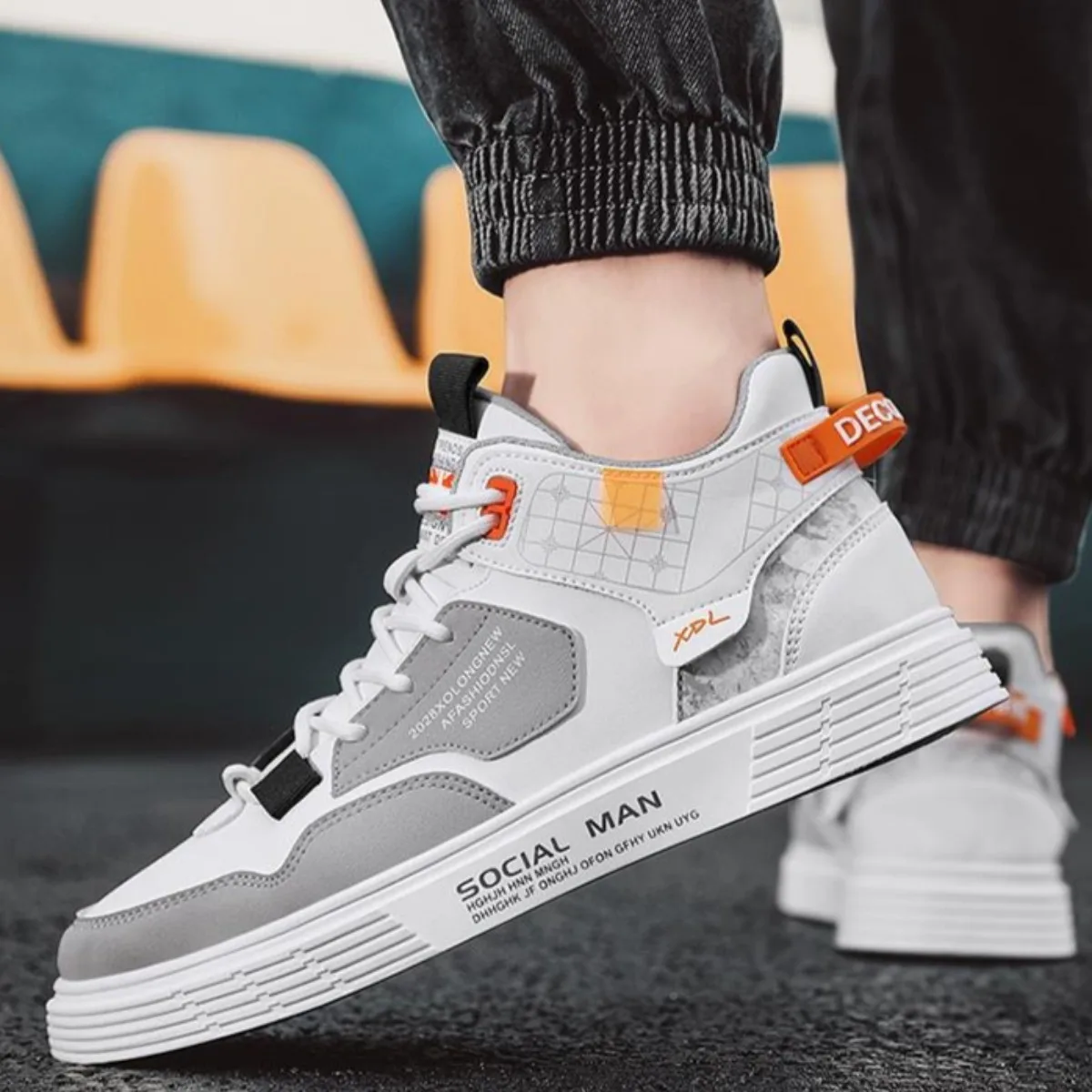أحذية رجالية عصرية مصنوعة من الجلد الأبيض - أحذية رياضية كاجوال غير قابلة للانزلاق، أحذية ترفيهية مريحة مناسبة لجميع المواسم