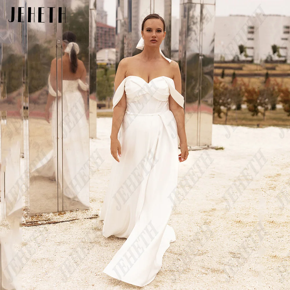 JEHETH Modern Wedding Dresses Off Shoulder Sweetheart Satin Vestidos de Noiva Side Split AJEHETH Modern Wedding Dresses Off Shoulder Sweetheart Satin Noiva Vestidos Side Split A-Line Plus Size Lace Up vestidos de noiva