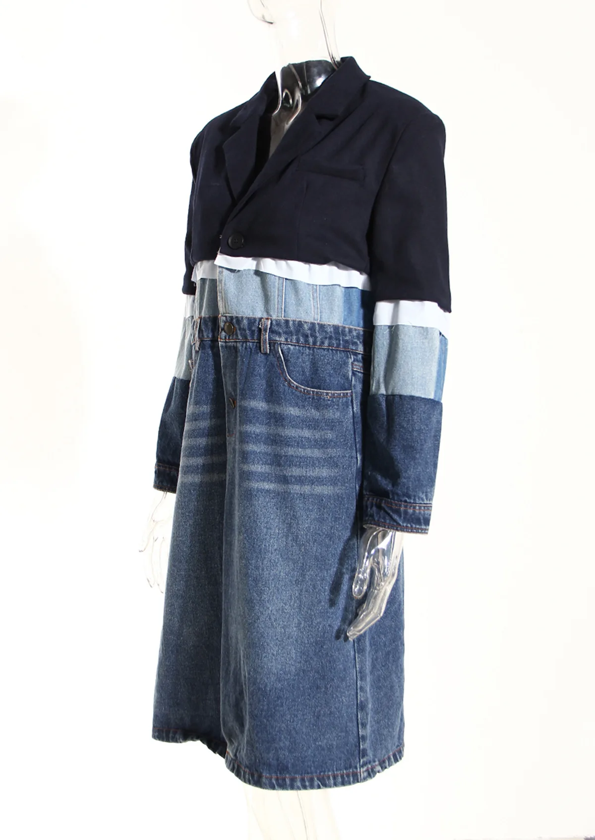 Blazer en denim à manches longues pour femmes, manteau de printemps formel, veste épissée imbibée, vêtements de travail d'affaires, document féminin, 1 pièce