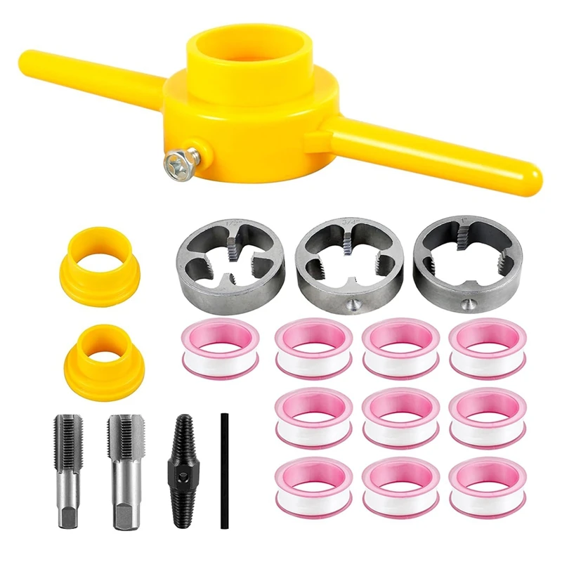 

A96I-PVC Thread Maker Tool,Pipe Threader Plumbing Tool Kit,NPT Tap & Die Set With 3 Dies 1/2Inch 3/4Inch & 1Inch