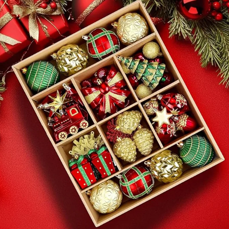 82pcs Christmas Balls Ornaments Set Shatterproof Plastic Decor Classic Gift Set for Xmas Tree Holiday Wedding Party Decorations