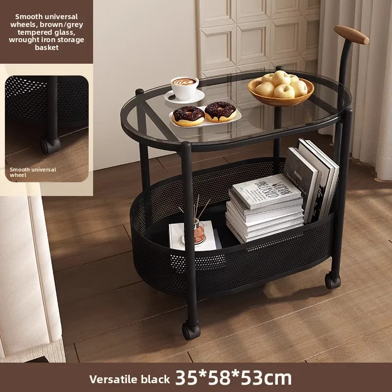 

Multi-functional French light luxury movable glass trolley side table living room sofa small coffee table bedroom bedside table