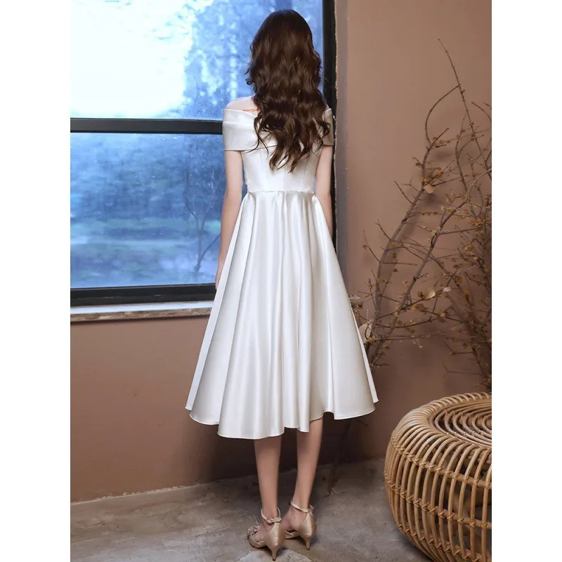 GIYSILE 2025 新白のイブニングドレス婚約弓サテンドレープ簡単なフォーマルドレス女性エレガントなパーティードレス女性イブニング