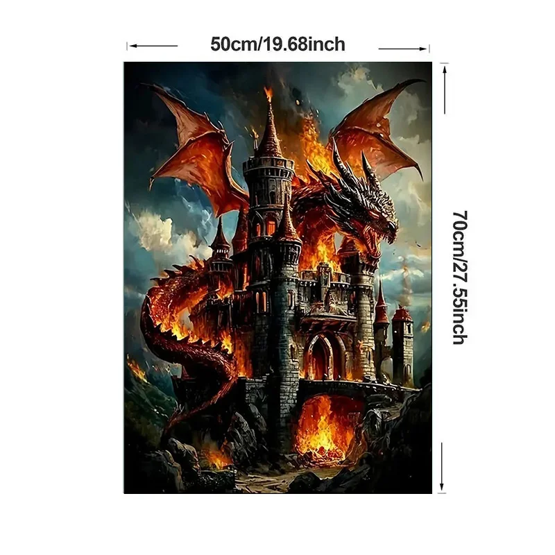 1000ピース 中世ファンタジー ドラゴン＆キャッスル パズル - 大規模で難しい1000ピースパズル、炎を吐くドラゴン、複雑な城、ドラゴン付き