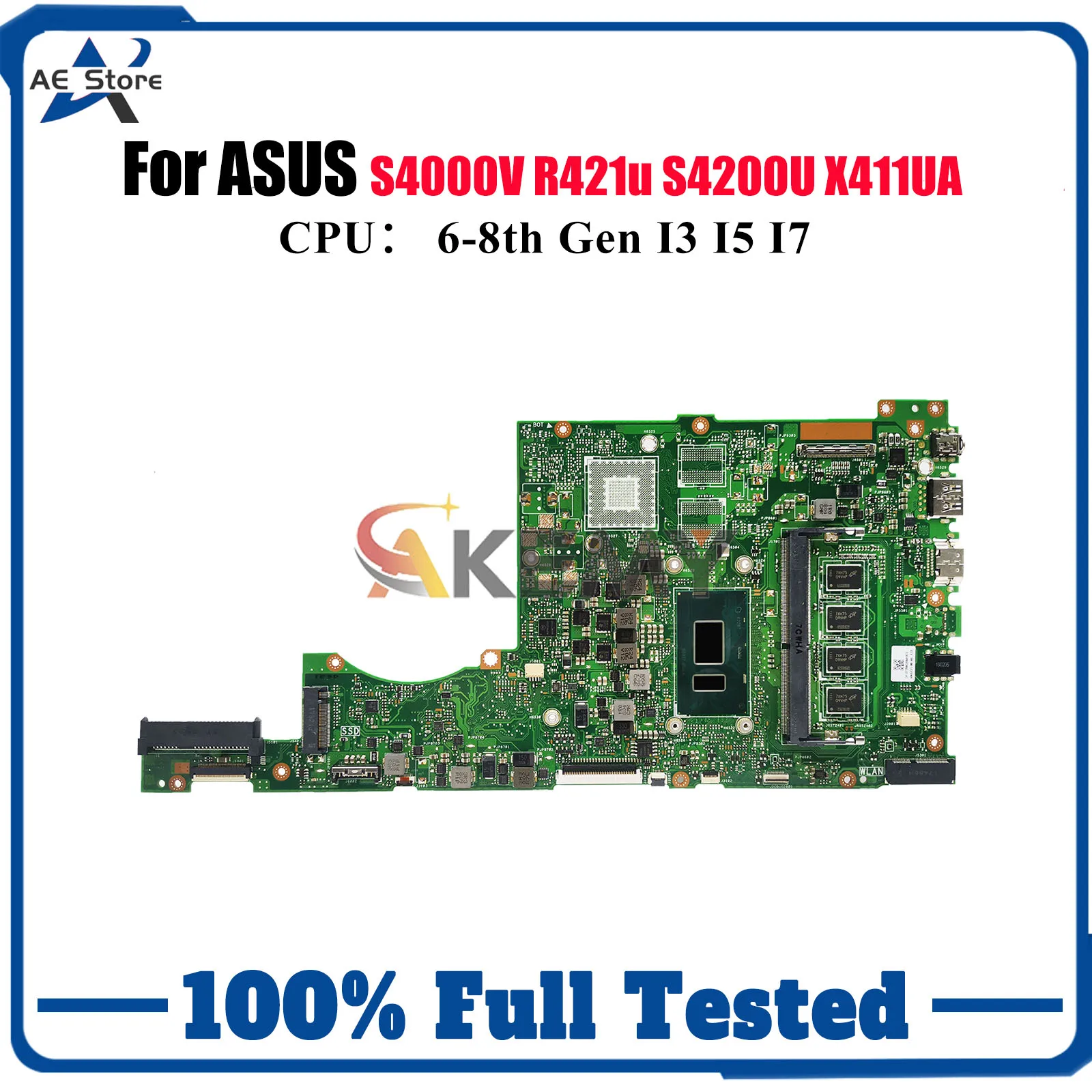 

X411UA Laptop Motherboard For ASUS X411UF r421u X411UNV X411UV S4200U X411UQ S4000V X411U X411UN X411UA Mainboard I3 I5 I7 CPU