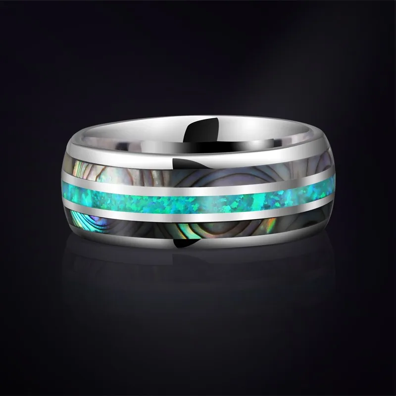 

Loyal Moon Tungsten Rings For Men 8mm Inlay Opal And Shell Engagement Jewelry Elegant Comfort Fit,Customized