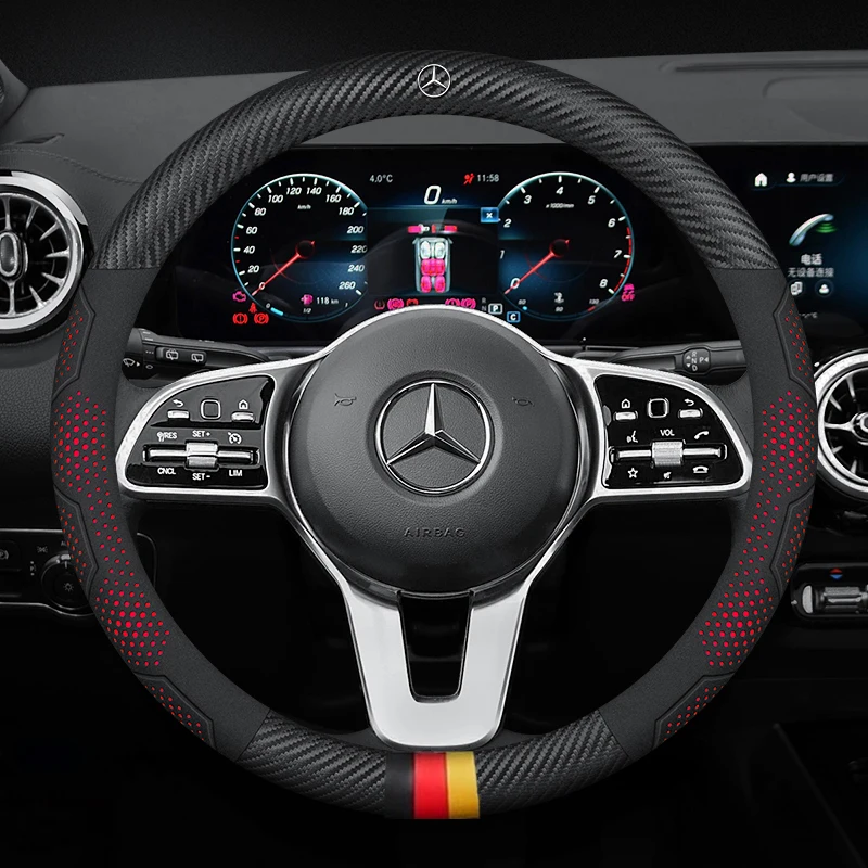 

Car Anti-Slip Carbon Fiber Steering Wheel Cover For Mercedes-Benz A C E S V R Class GLA GLC GLK CLA GLB Vito Sprinter SLK Viano