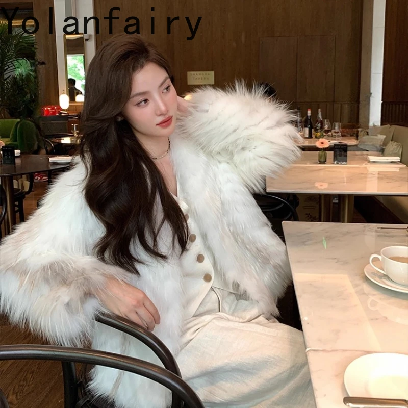 

YOLANFAIRY natural Marble fox jacket woman’s short winter warmth V-neck slimming youthful real fox fur coats female luxury 2025