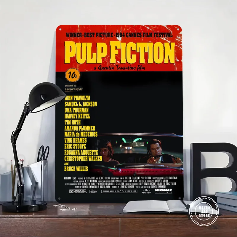 Pulp Fiction Movie Personalized 3D Textured Metal Poster Wall Art Vintage Tin Signs for Luxury Decoration Home Decorations Room