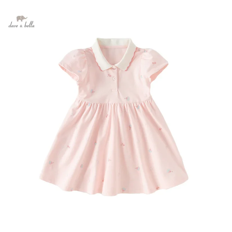 Dave Bella Polo Princess Dress for Girls Baby Children 2024 New Summer Knit Sweet Cute Gentle Print Fashion Casual DB 2241034