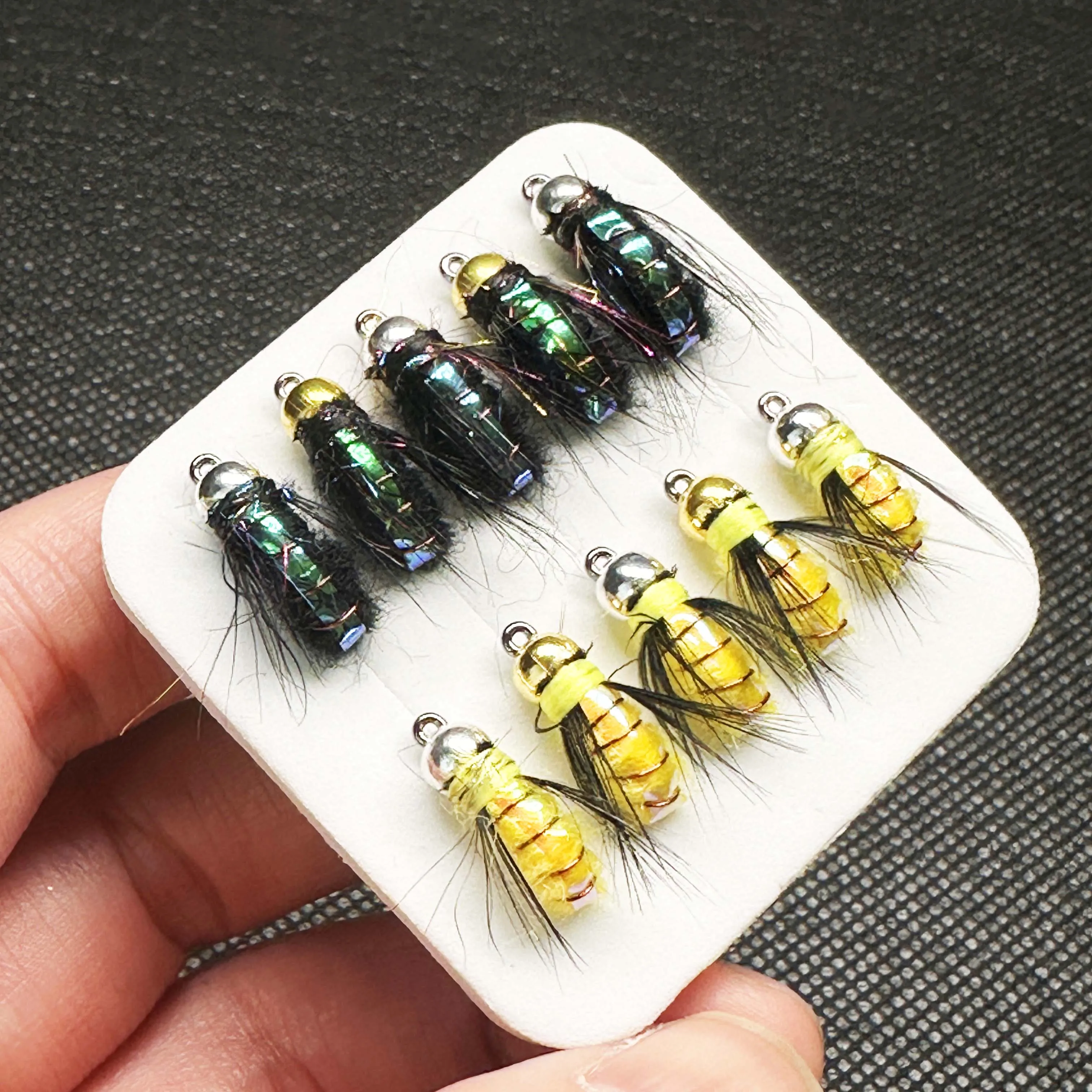 6/10 Stück Angelköder # 8helle Haut, Brasshead, Bucklige Fliegen, Nymphe, nasse Fliege, Insektenköder, Hecht, Forelle, Lachs, Barsch, Angelfiegen