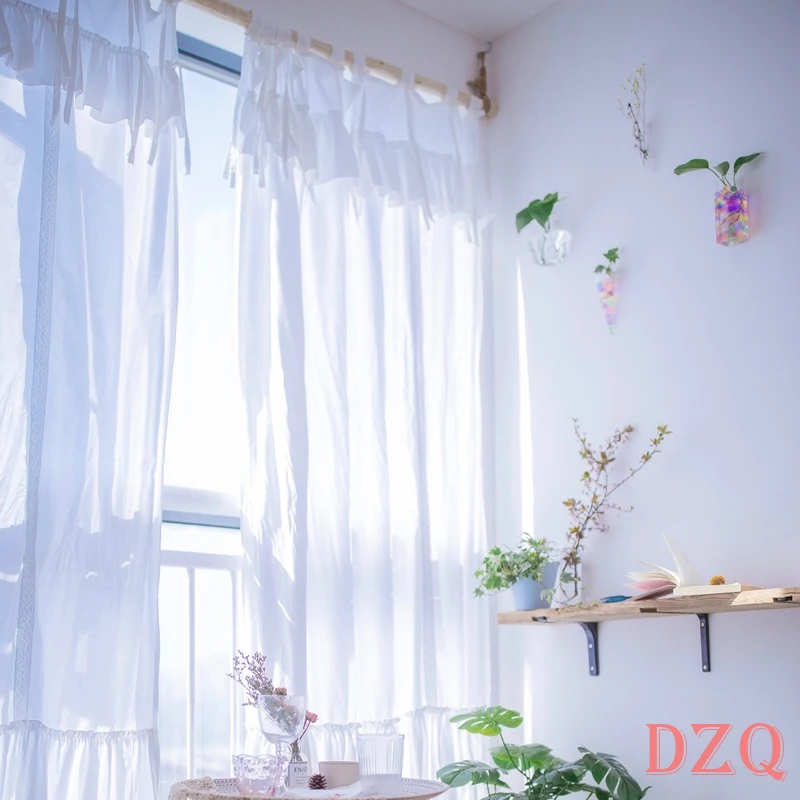 

Korea Elegant Bowknot Lace Curtains Living Room Princess White Cotton Lace Curtains for Balcony Wedding Curtains #A620