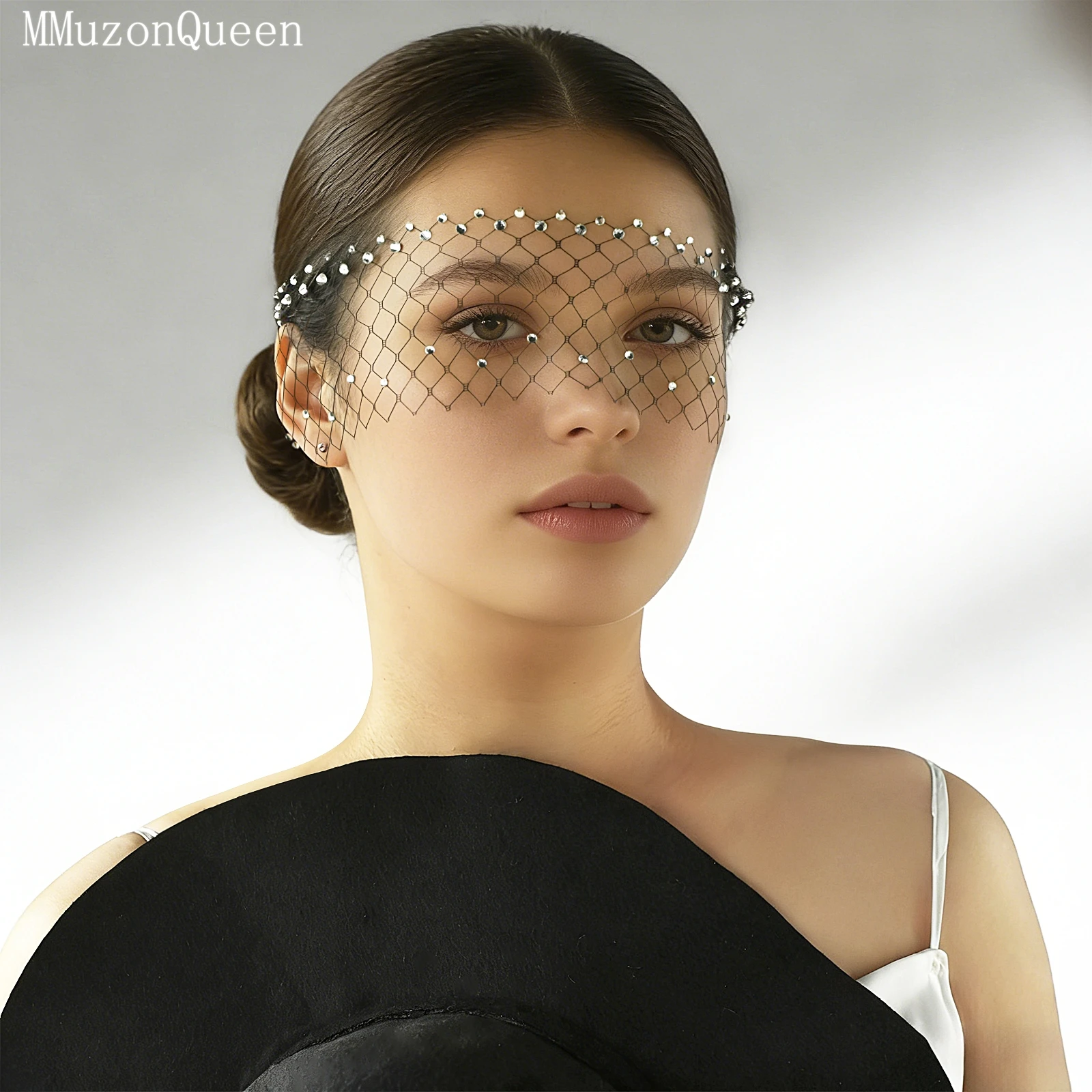 

TOPQUEEN VA29 Свадебная сетчатая фата Французская сетчатая фата в виде птичьей клетки со стразами Съемные румяна Аксессуары для вечеринок