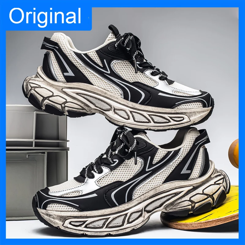 

Men Sports Shoes Trendy Mesh Breathable Lightweight Summer Casual Running Shoes 2026 New Comfortable Thick Soled Tennis Shoes
