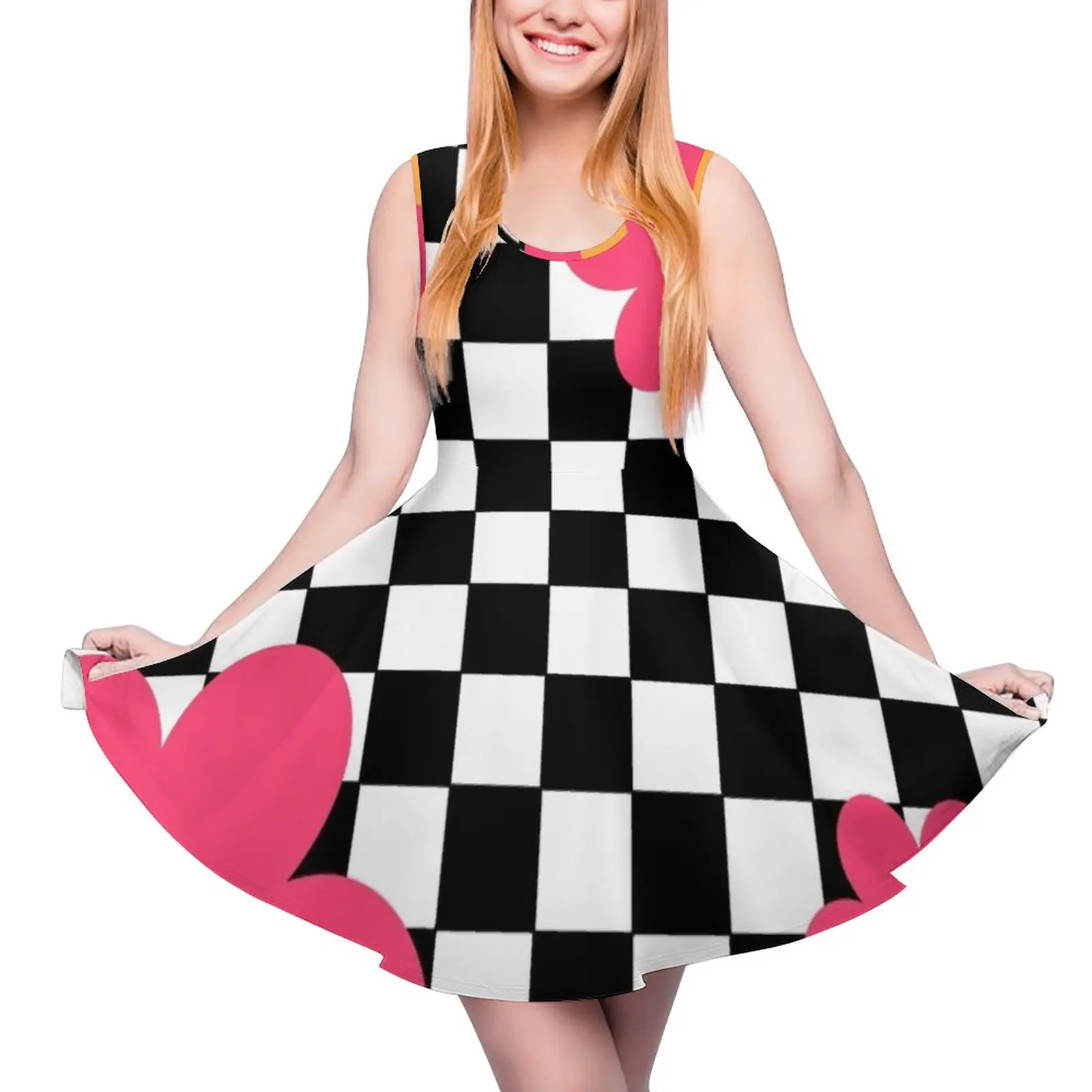 Retro Checkerboard Flowers Mod abito senza maniche abiti abiti da donna abbigliamento femminile