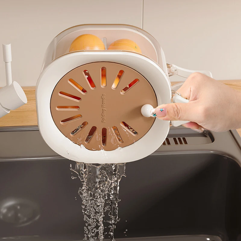 

Fruit Drain Basket 2-in-1 Double Layer with Foldable Handle Thickened PP Strainer Easy-Clean Veggie & Fruit Colander for Kitchen