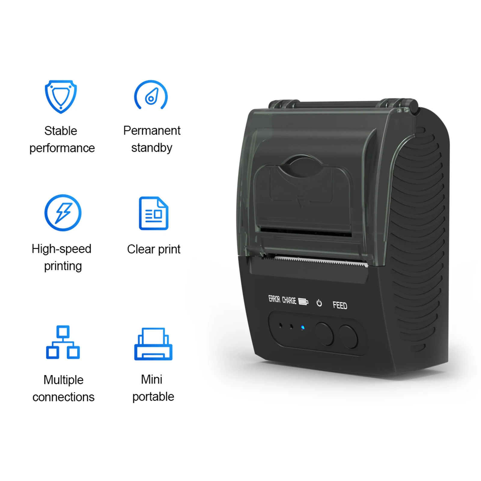 58mm Portable Mini Thermal Receipt Printer USB & BT Connection 2 Inches Wireless Printer with 1 Roll Paper Inside for Restaurant
