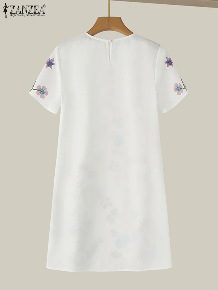 ZANZEA-vestido de verano de manga corta para mujer, traje bohemio con cuello redondo y estampado Floral, hasta la rodilla, moda coreana OL, 2025