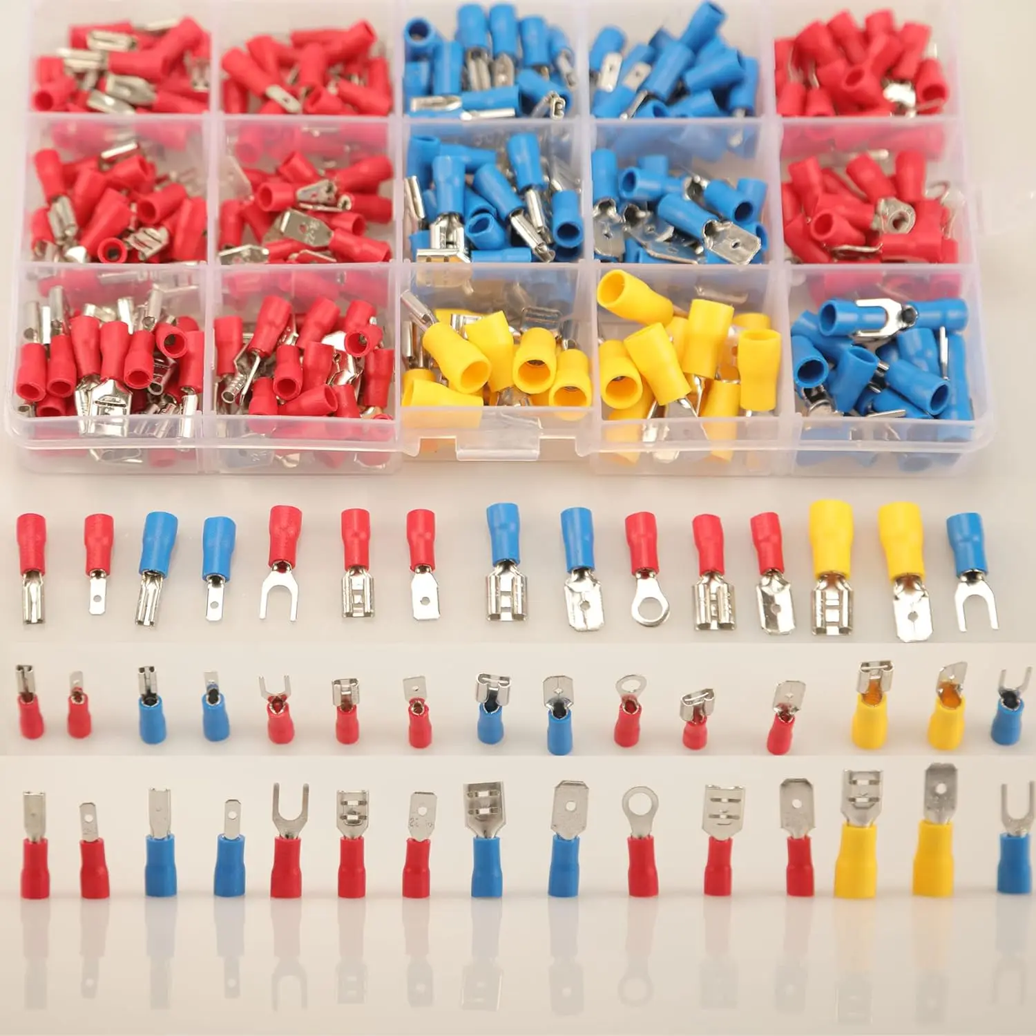 280PCS Crimp Connectors, 2.8mm 4.8mm 6.3mm Male and Female Spade Connector kit, 15 Types Crimp Terminals Electrical Connectors