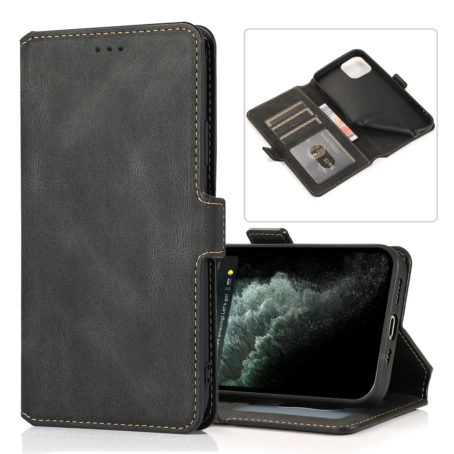 Exquisite Retro Wallet Case for iPhone 7 8 Plus SE 2022 XR XS Max with Multiple Card Slots and Stand Function Shockproof Cover