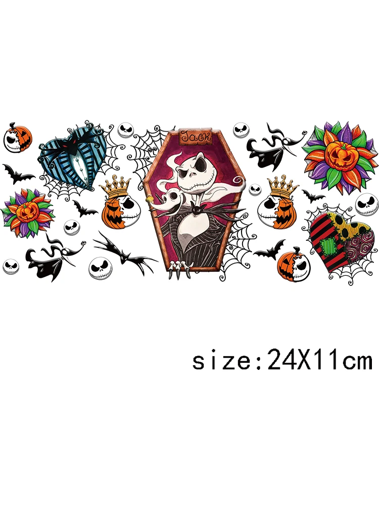 1 pz spettrale scheletro dolce Jack e Sally DTF Sticker Transfer Sticker Logo 16OZ Libbey Tumbler decalcomania UV DTF Cup Wraps Halloween