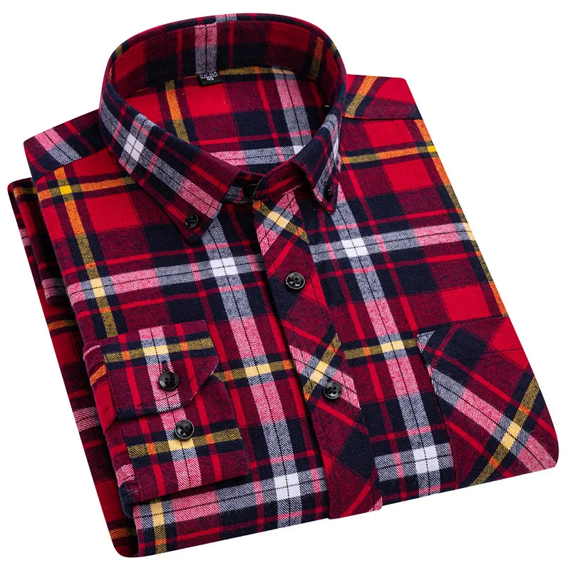 New 8XL plus size men\'s shirt 100% cotton four seasons can wear business casual social ironing fashion classic plaid brushed