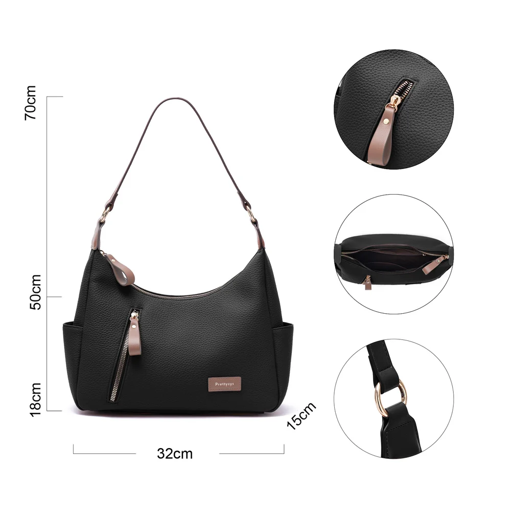 High quality PU leather women's bag with large capacity for commuting, simple armpit bag, multiple pockets, portable tote bag