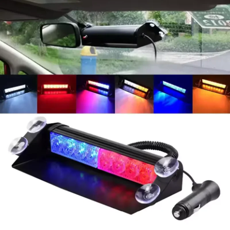 

8 светодиодов, универсальный автомобильный стробоскоп, мигалка для лобового стекла автомобиля, мигающая сигнальная лампа, красный, синий, полицейские аварийные огни, 12 В
