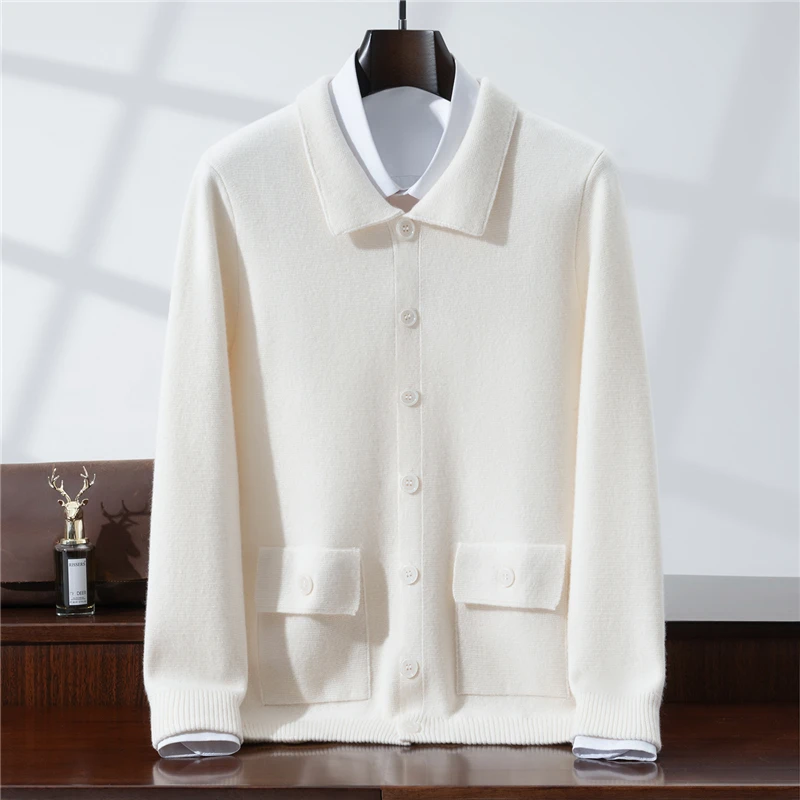 Autumn Winter New Chinese Style Button 100% Wool Cardigan Men Stand Collar Sweater Jacket National Style Fashion Knitted Shirt