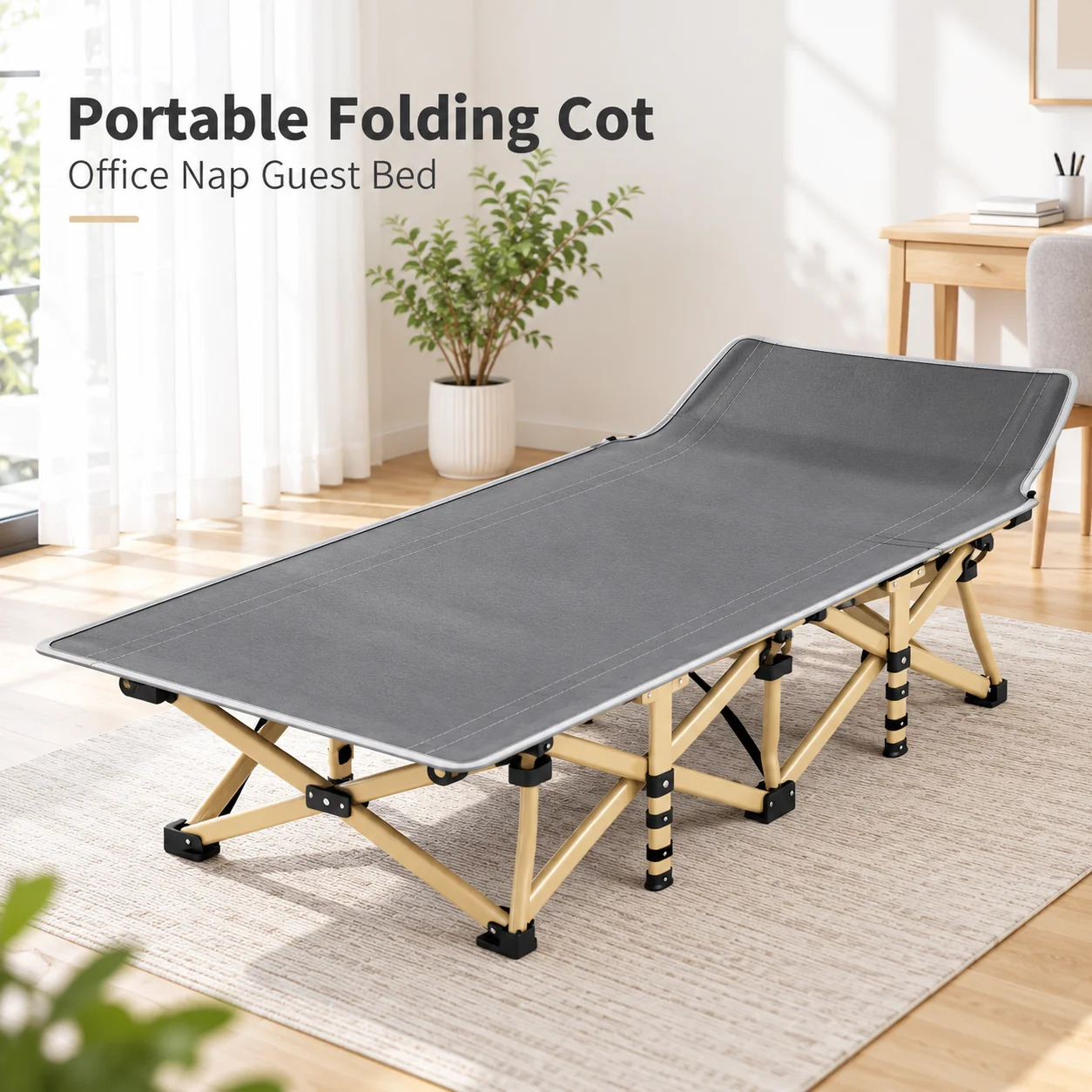 AOLIVIYA Folding Bed Portable Camping Cot For Adults Heavy Duty Steel Frame Foldable Guest Bed Office Nap Home