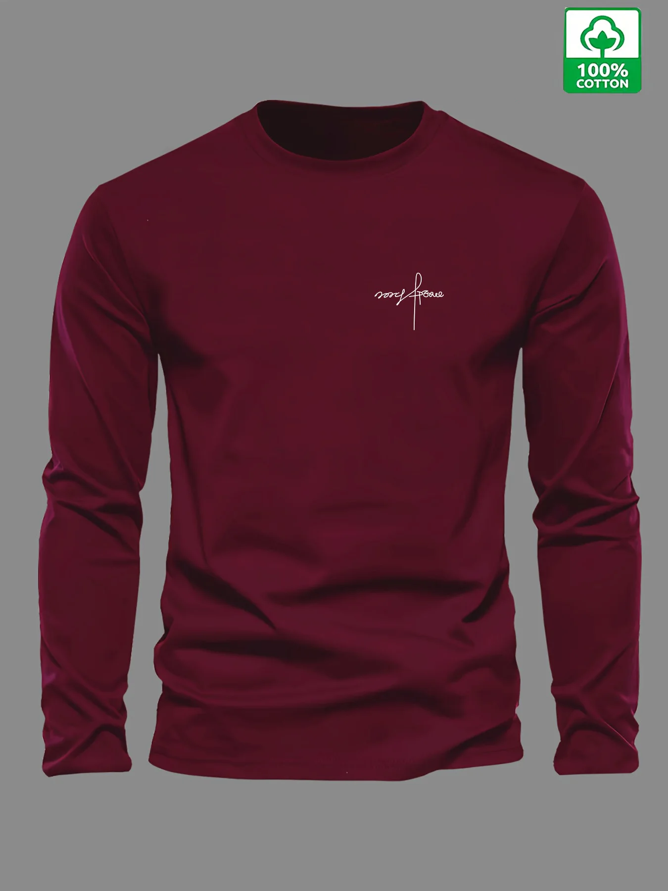 تي شيرت رجالي من القطن الخالص بنسبة 100% فضفاض ومريح للرياضة والترفيه مطبوع عليه حروف برقبة دائرية وأكمام طويلة #1