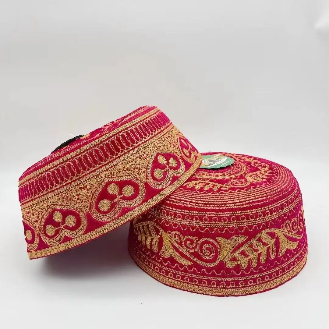 

Muslim Caps Wedding Festival Eid Ramadan Prayer Hats with Embroidery Leisure Dubai Islamic Hat Red Turban Cap Headscarf Bonnet
