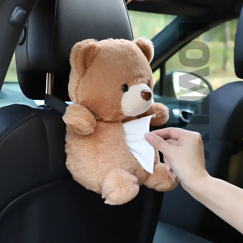 Car Tissue Boxes Plush Cute Cartoon Bear Duck Seat Back Hanging Drawer Cover Women\'s Car Creative Decorative Tissue Box