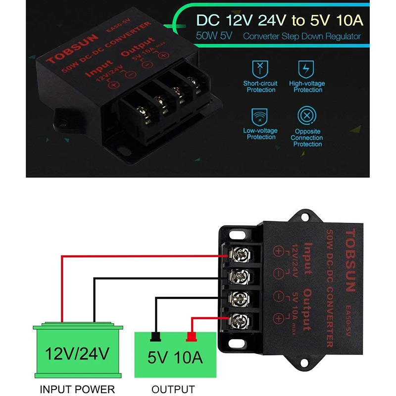 เป็นมิตรกับสิ่งแวดล้อม 24 V/12 V ถึง 5V 10A 50W รถ LED โฆษณาหน้าจอแหล่งจ่ายไฟ Power Converter DC Transformer