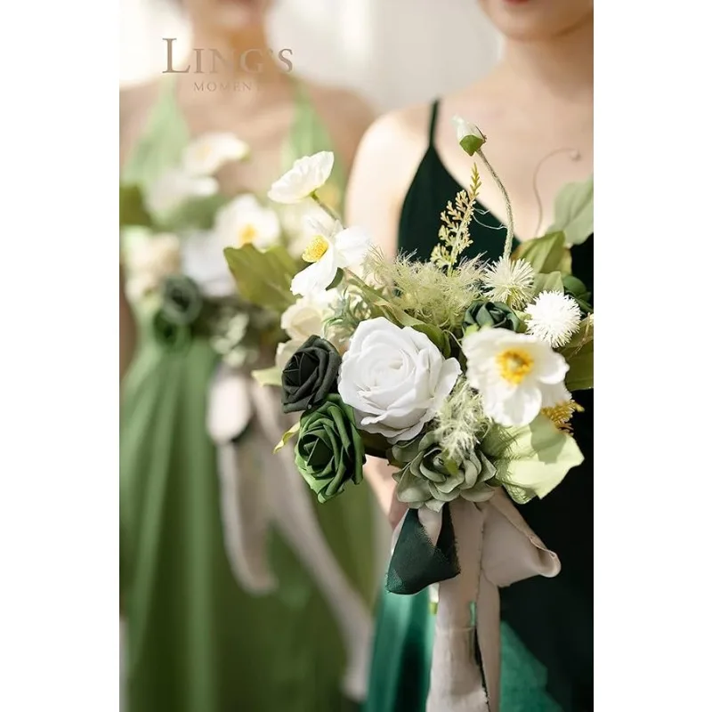 ดอกไม้ประดิษฐ์ 50 ชิ้น ดอกกุหลาบขนาด 3 นิ้ว สีเขียวมรกต สมจริง สำหรับตกแต่งงานแต่งงาน/ของประดับตกแต่งโต๊ะ