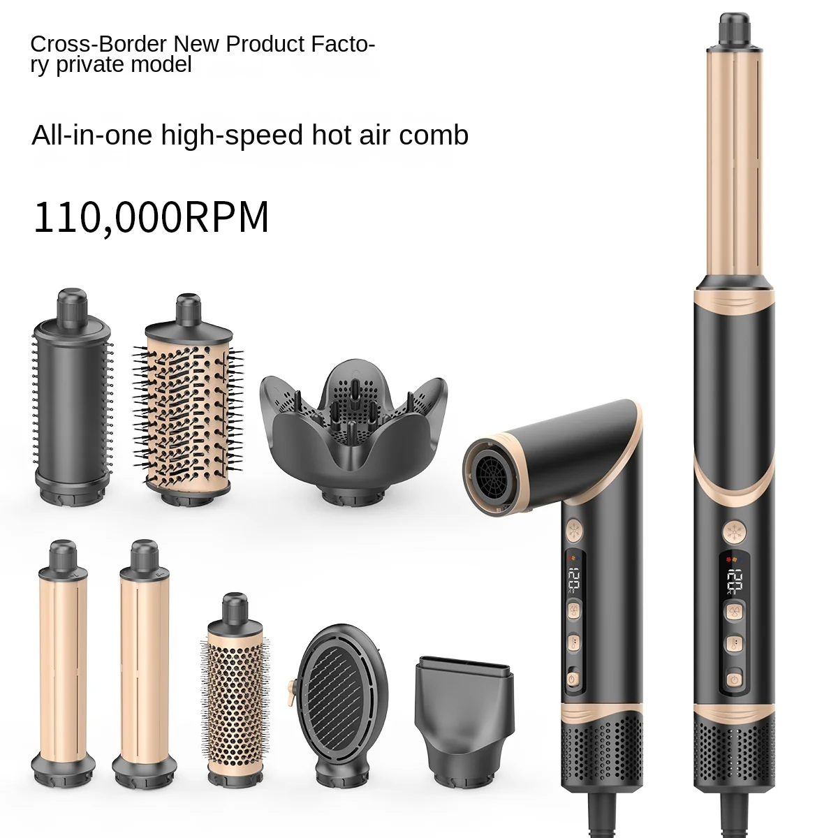 8-in-1 Foldable Electric Hair Dryer Negative Ion Comb High-Speed Multi-Function Hair Care Suite Air Styler Curling Irons