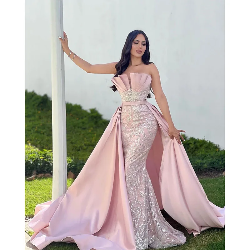 

Pink Mermaid Evening Dresses Elegant Sequins Prom Dress Overskirt Formal Dresses for Women Dresses for Special Occasions