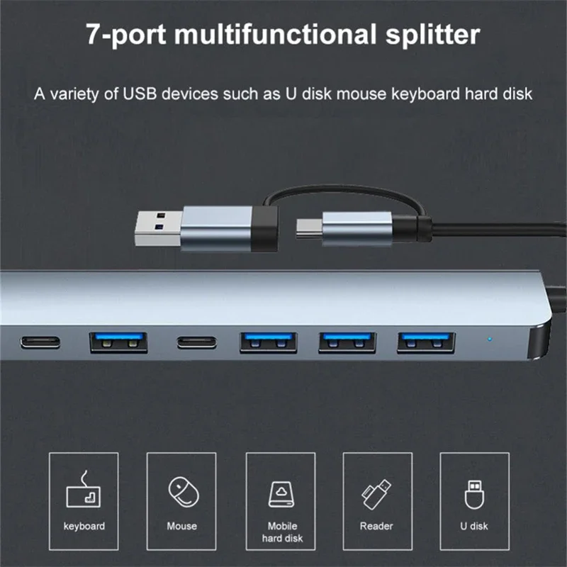 7 IN 1 USB Hub 3.0 Multiport Dock Station Type C Splitter 5W PD Adaptador for  Macbook Pro Computer Accessories