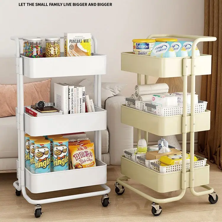 3 Levels Small Cart Storage Rack Home Kitchen Bedroom Snack Rack Multi Functional Storage Rack in The Living Room