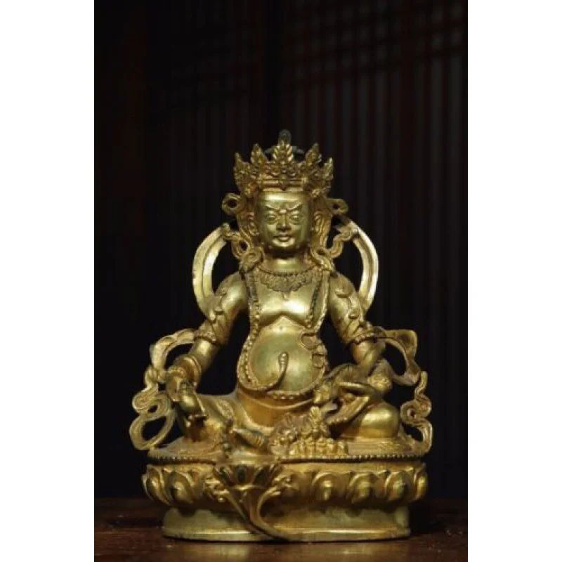 

8" Antique Tibetan Buddhism temple Bronze 24k gilt Yellow Jambhala Buddha statue