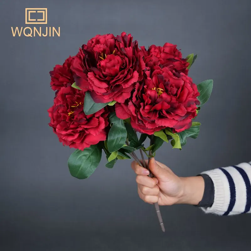 1 Blumenstrauß, 5 Köpfe, künstliche große Pfingstrosen, Seide, künstliche Blumen für DIY, Haus, Garten, Tisch, Hochzeitsdekoration – Detail 4