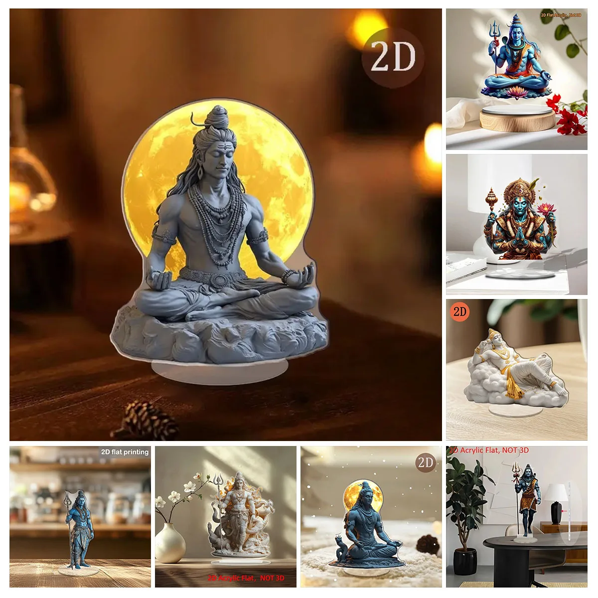 Hindu Religious Deity Shiva 2D Flat Acrylic Stand Table Decoration,Home,Office,Cafe,room,Studio,Desktop Ornament Sign Gift