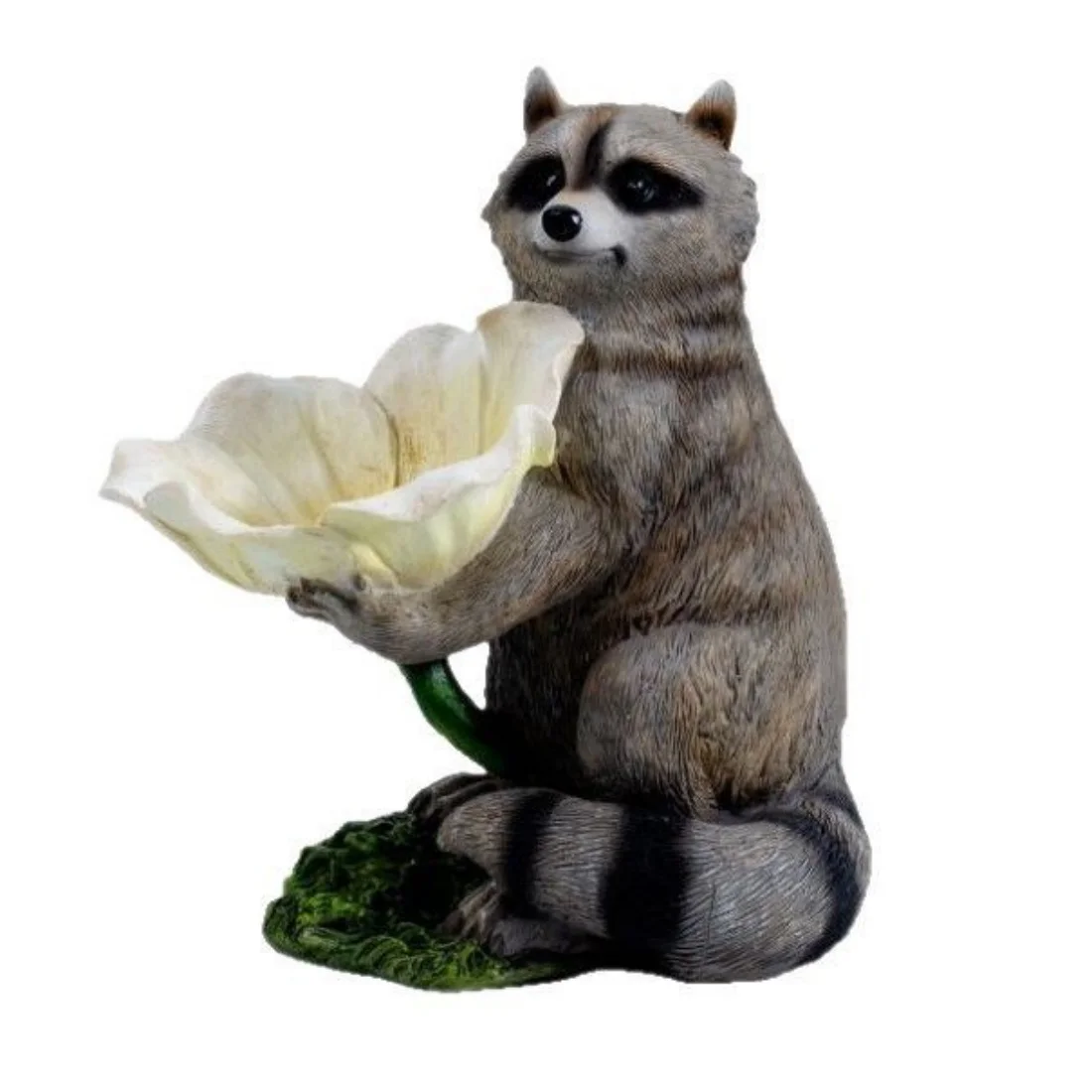 1pc Outdoor Simulation Resin Craft Raccoon Bird Feeder Statue Garden Animal Feeder Courtyard Miniature Landscape Decoration