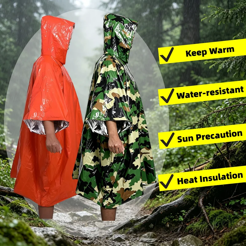 Outdoor Emergency Insulation Raincoat Multifunctional First Aid Raincoat Life Blanket Rainproof and Cold Resistant Dual-purpose