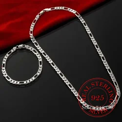 Hot New Arrive 925 Sterling Silver 4MM Chain for Men Women Bracelet Necklace Jewelry Set Lady Christmas Gifts Charms Wedding